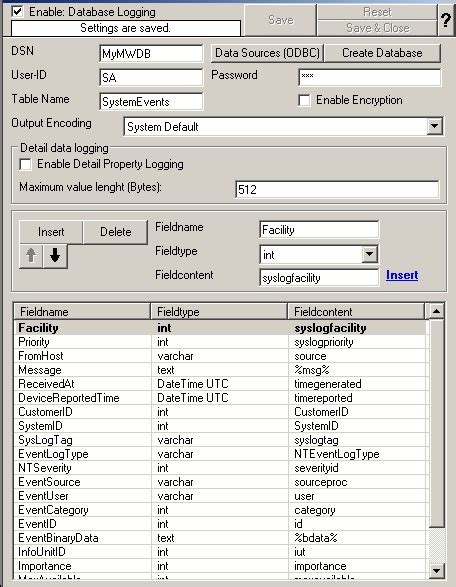 Configure database logging .